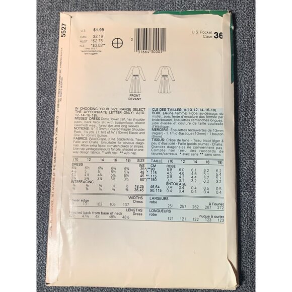 Butterick See & Sew Pattern 5527 Misses Dress Sizes A (10-18) uncut - Picture 2 of 2